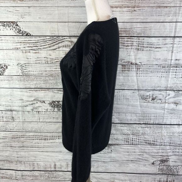 Vintage Lindsey Blake Sweater sz Medium Black Wool Angora Rabbit Floral Beading - Picture 9 of 11